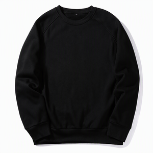 Men's <b>Black</b> Cotton Crew Neck Sweatshirt Raglan Sleeve Regular Fit Casual Pullover Autumn Knitted Solid Color - Product Image 1