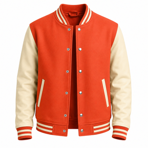Chaqueta de Béisbol Estilo Universitario para Hombre, Mezcla de Lana, Forro Polar, Dos Tonos Naranja y Beige, Ropa Exterior Varsity, Ropa Urbana de Invierno - Product Image 1