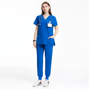 Conjuntos de uniformes médicos con estilo para mujer, uniforme de enfermera para Hospital, Tops exfoliantes elásticos, conjuntos de uniformes apilados para correr de manga corta para mujer - Product Image 5