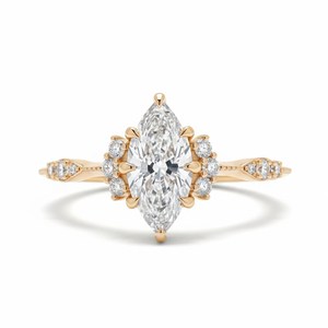 Bague de mariage de créateur en or massif 10K 14K 18K, certifiée IGI, clarté DEF VS VVS, motif floral filigrané, diamants de laboratoire taille marquise et ronde - Product Image 6