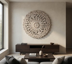 Stylish Round <b>MDF</b> Carved Wall <b>Panel</b> <b>Decorative</b> Home Accent For Living Space Dining Area And Entryways Wholesale Export - Product Image 6