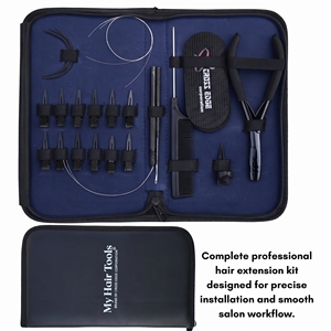 Kit complet d'outils pour extensions de cheveux à micro-perles : Pince à sertir à 2 trous, Applicateur à crochet, Enfileur de boucles, Peigne, Pinces - Product Image 3
