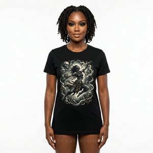 Camiseta Gráfica Luna Mística para Mujer, Estampado de Terror Natural, Algodón Verde Oliva, Estética Celestial, Ropa Urbana, Fabricante Personalizado - Product Image 3