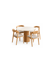 Modern Round Wooden Dining Table Set with 4 <b>Chairs</b> Marble Top Scandinavian Design Stable Base Home Furniture - Product Image 4