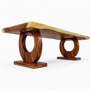 Mesa de Comedor Moderna de Lujo en Madera Suar con Borde Natural, Tablero de Madera Sólida, Base Elegante en Forma de O para Entrada de Hotel - Product Image 3