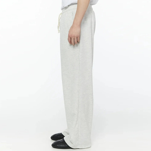 Men's Custom Logo Light Heather Grey Off White French Terry Wide Leg Sweatpants <b>Elastic</b> <b>Waist</b> Drawstring Casual <b>Trousers</b> OEM - Product Image 5