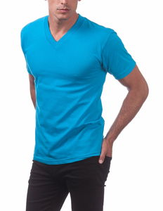 T-shirt décontracté chic pour homme, couleur turquoise, manches courtes, col en V, 100% coton, respirant, écologique - Product Image 4