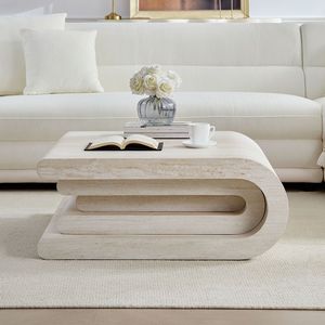 Tavolino da Caffè Moderno 33,86 Pollici, Design Irregolare Quadrato, Motivo Travertino Finto, Materiale MDF per Uso in Soggiorno - Product Image 1