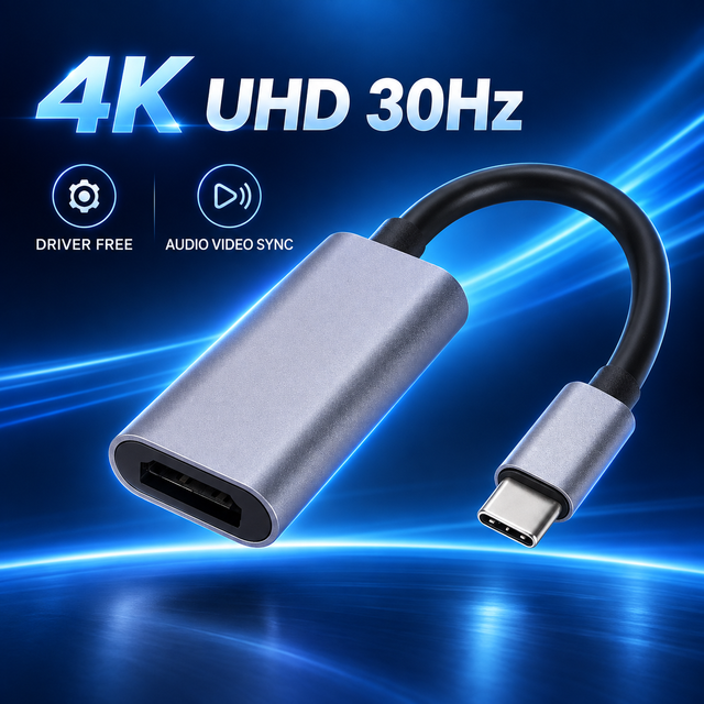Compact Type C to  Adapter 4K 30Hz Aluminum Alloy Plug and Play Video Output for Notebook Tablet Monitor Projector