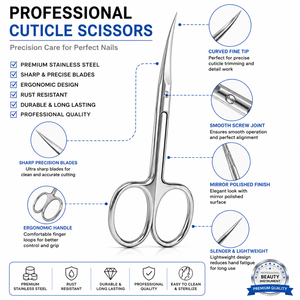 Professional Premium German Stainless Steel Curved Sharp Fine Tip Mirror Polished Precision Nail <b>Cuticle</b> <b>Scissor</b> - Product Image 1