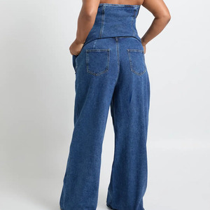 Vaqueros de mezclilla de mujer de talla grande personalizados, de cintura alta y pierna ancha, con cierre de botones, azul lavado a la piedra, estilo casual de primavera - Product Image 2