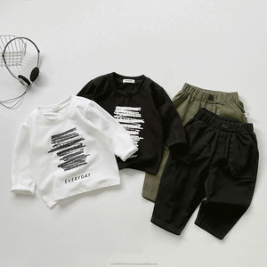 ชุดเสื้อผ้าเด็กผู้ชายแขนยาวลายเรียบ 2 ชิ้น ผ้าแคนวาส แบรนด์ Beemo สำหรับฤดูหนาว ชุดลำลองใส่สบายในบ้าน ผ้าฝ้าย - Product Image 1