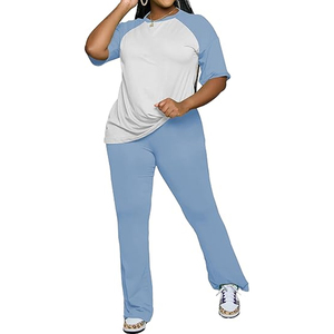 Women Elegant Two Piece Lounge Set Casual Loose Fit Top <b>Elastic</b> Waist Pants Custom Printing - Product Image 3
