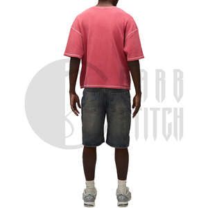 Camiseta de Manga Corta para Hombre, Color Rojo, Tejido Waffle, Cuello Redondo, Ribete en Contraste, Corte Regular, Color Sólido, 100% Algodón - Product Image 4