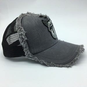 Unisex Gray Trucker Hat With <b>Dog</b> Face Embroidery Frayed Edge Mesh <b>Back</b> Adjustable For Casual Street Style Spring Summer Wear Cap - Product Image 4
