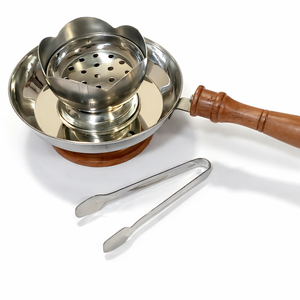 Quemador de incienso árabe de acero inoxidable con soporte para carbón y mango de madera, quemador de Oud Madkhan aromático hecho a mano - Product Image 1