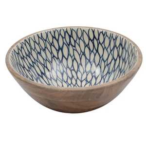 Bol à salade en bois artisanal à motif ondulé bleu, imprimé émail, pour fruits, vaisselle décorative pour hôtel et mariage - Product Image 6