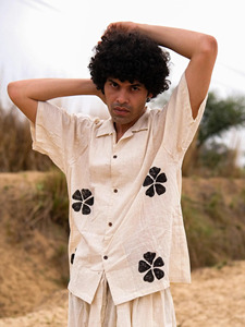Chemise pour homme en coton Khadi tissé à la main, col cubain, écologique, respirante, haut d'été confortable, manches courtes - Product Image 5