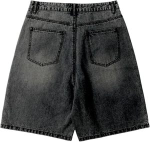 Pantalones Cortos de Mezclilla para Hombre, Cintura Alta, Lavado Oscuro, Pierna Recta, Estilo Casual de Verano, 100% Algodón Tejido, Bolsillos, Tinte Liso - Product Image 2