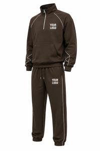 Conjunto Deportivo Personalizado para Hombre, Sudadera con Capucha y Cierre de Cremallera, Manga Larga, Color Sólido, Ropa Casual con Pantalones con Cordón Ajustable y Logotipo Estampado en la Parte Delantera - Product Image 4