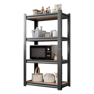 Adjustable Height 4-Layer Storage <b>Rack</b> <b>for</b> Kitchen <b>Garage</b> & Storage Room Black Wooden Shelf Requires Assembly - Product Image 3