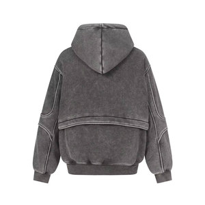 Mens Distressed Washed Zip Hoodie Oversized Plush Tie-Dye Frayed Hooded <b>Sweatshirt</b> 100% Cotton <b>Retro</b> Loose Fit Streetwear - Product Image 4
