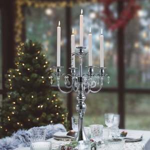 Candélabre en argent à 5 bras, porte-bougie, centre de table de mariage, décoration en métal durable - Product Image 3
