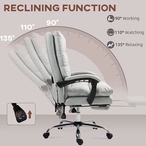 Sedia da Ufficio in Microfibra Grigio Chiaro con Funzione Massaggio e Reclinabile, Imbottitura a Doppio Strato, Ruote Girevoli e Poggiapiedi - Product Image 6