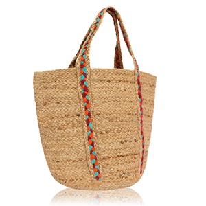 Sac fourre-tout bohème en jute naturelle tressée, écologique, pour femme, tendance, à la mode, pour la plage et les voyages, avec broderie décorative, ouvert, collection 2026 - Product Image 4