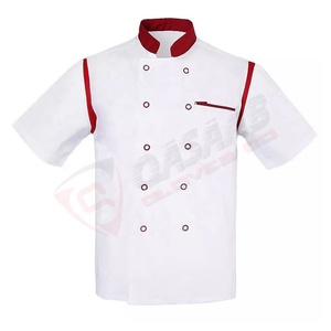 Hommes été-Chef à manches courtes hôtel restaurant-cuisine cuisine noir-blanc uniforme T-shirts coton Chef serveurs-manteaux et vestes - Product Image 6