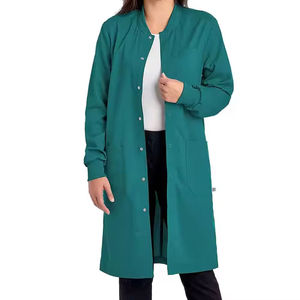 Blouse de laboratoire verte tissée pour femmes, manches longues avec boutons, uniforme d'hôpital, blouse de médecin, 3 poches - Product Image 1
