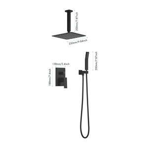 Set Doccia di Lusso Nero Opaco con Soffione a Pioggia e Rubinetto a Soffitto per Bagno - Product Image 2