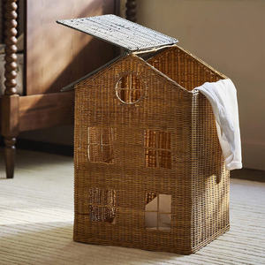 Panier à linge créatif en rotin en forme de maison, bac de rangement pour jouets en osier tressé à la main avec couvercle et fenêtres, fabriqué au Vietnam - Product Image 4