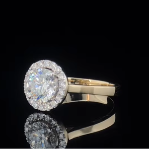 แหวนหมั้นเพชรทรงกลมแบบ Halo น้ำหนัก 2.10 กะรัต ผลิตในห้องปฏิบัติการ ทองคำแท้ 14K ได้รับการรับรองจาก IGI - Product Image 1