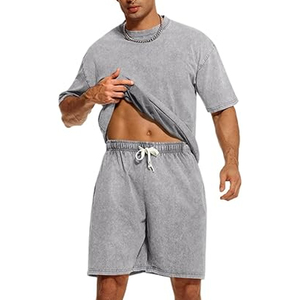 Men Acid Wash Summer <b>Set</b> Soft Lightweight Two Piece Outfit Breathable Acid Wash Fabric For Beach Vacation Outdoor Adventures - Product Image 5