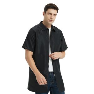 2025 veste de barbier noire personnalisée pour hommes logo brodé ou image sur la chemise de travail de la poitrine gauche - Product Image 5