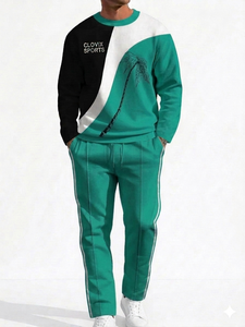 Clovix Sports Mens Casual Two Piece Set <b>Tracksuit</b> Custom Brand Logo Streetwear Cotton Fleece Sport Suit Wholesale Top Quality - Product Image 2