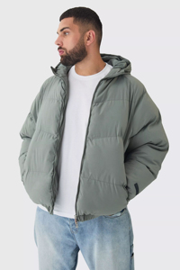 Men's Puffer Jacket Winter Casual Windproof Thick Polyester Filling Regular Fit Solid Color <b>Covered</b> <b>Button</b> Closure Patchwork - Product Image 4