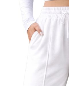 Pantalones Deportivos de Felpa para Mujer, Color Blanco Puro, Pierna Ancha, Cintura Elástica con Cordón, Corte Holgado Informal, Suaves y Cómodos para Estar en Casa - Product Image 2