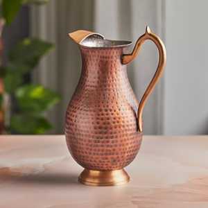 Carafe à eau en cuivre écologique de qualité supérieure, classique, 1500 ml, avec poignée et couvercles personnalisables, pour la maison, le bureau, l'extérieur, cadeaux d'affaires - Product Image 1