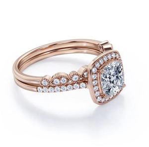 Anillo de Compromiso y Boda de Lujo Vintage Certificado, con Moissanita de 1.5 Quilates con Corte Cojín, Engaste de Garras, Chapado en Oro Rosa sobre Plata 925 - Product Image 2