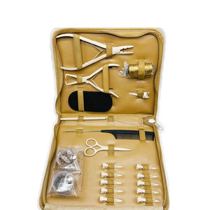 Kit d'outils professionnels marron pour extensions capillaires avec perles, pinces, outils de séparation en boucle, et pinces de pose et de retrait pour extensions de cheveux naturels - Product Image 1