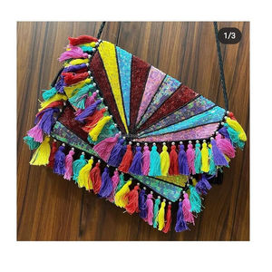 Colección Boho India, Bolsos de Hombro Bordados a Mano con Cuentas para Mujer, Bolsos de Mano Geométricos para la Noche, Estilo Bohemio - Product Image 4