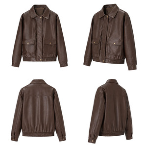Veste en simili cuir marron pour femme personnalisée – Manteau de style motard classique et décontracté avec poches avant |   Vente en gros - Product Image 6