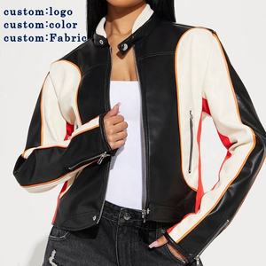 Women’s Genuine <b>Leather</b> Patchwork Motorcycle <b>Jacket</b> High-Quality Racing Style with Custom Patch Embroidery - Product Image 1