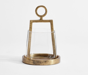 Acube Industries Handmade Organic Round Glass <b>Lantern</b> with <b>Gold</b> Metal Frame Base for Home Decoration Christmas Use High Quality - Product Image 1