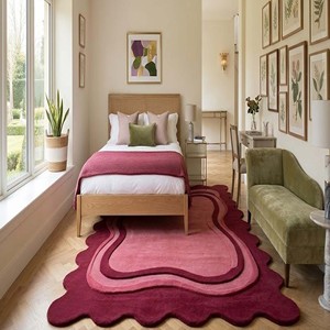 Alfombra de Lujo Roja Irregular, Alfombra Moderna de Lana Hecha a Mano, Alfombra Ondulada, Alfombra Suave y Afelpada para Sala de Estar, Dormitorio, Decoración Contemporánea - Product Image 6