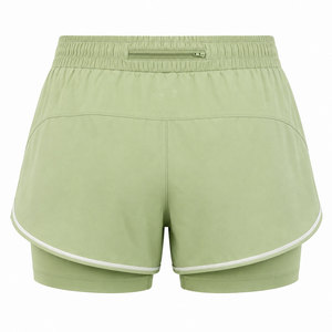 <b>Women</b> Light Green Color 2 In 1 Shorts <b>Back</b> Zipper Pocket Curved Split Hem Design Skin Friendly Double Layer Custom Logo Shorts - Product Image 2
