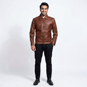 Genuine <b>Sheepskin</b> Men's Bomber Leather <b>Jacket</b> for Winter Custom Logo Thin High Street Stand Long Length Multi-<b>jacket</b> for men - Product Image 1