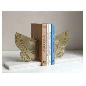 Serre-livres papillon modernes en aluminium poli doré, base antidérapante en feutre, robustes, 17 cm, pour livres, dossiers, magazines - Product Image 1